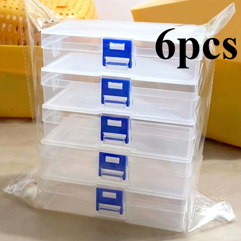 6pcs transparent plastic storage boxes with blue lids stackable organizer for beads earrings small items durable rectangular file storage containers jewelry organizer boxes