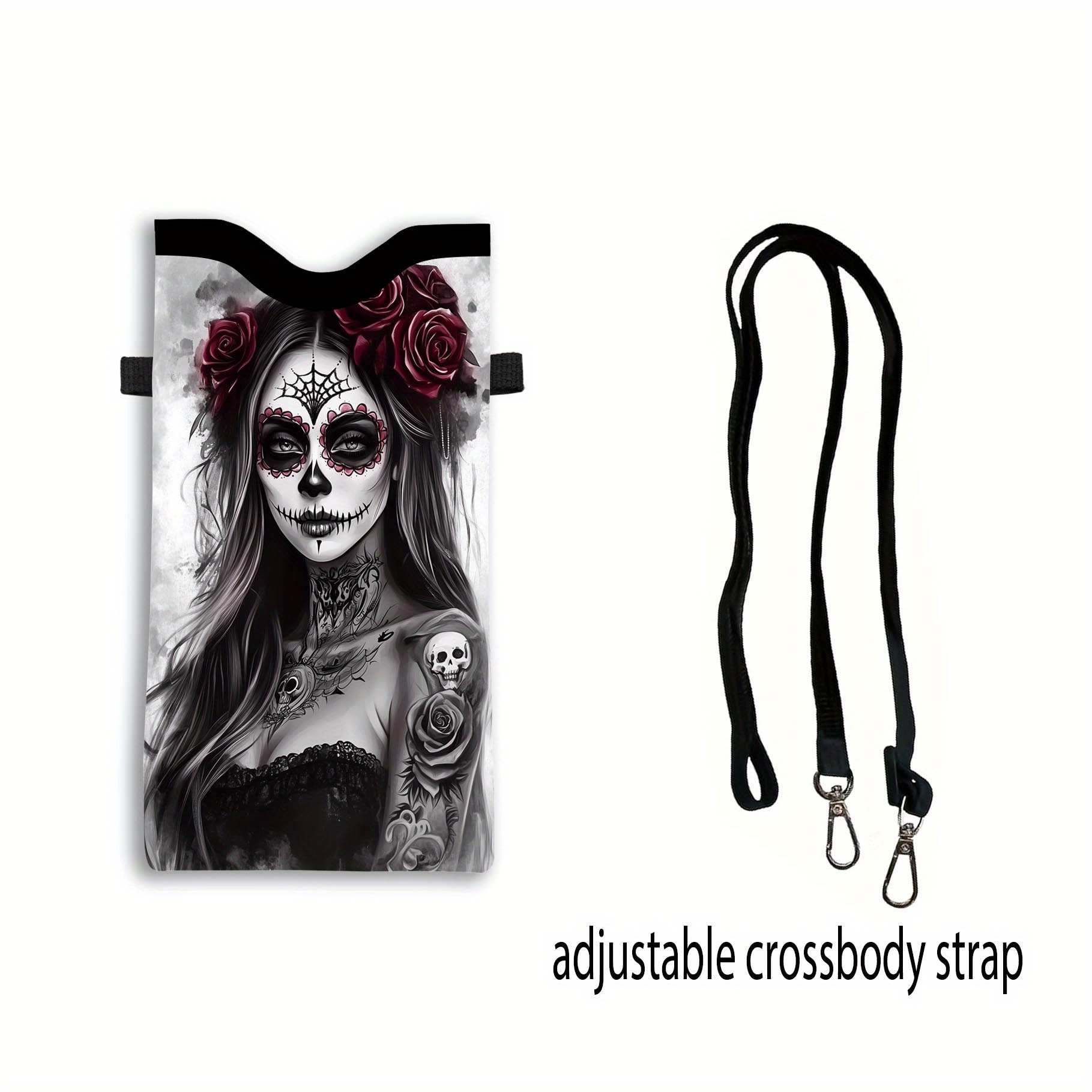1pc 2d Print Halloween Floral Pattern Phone Crossbody Bag - Adjustable Strap & Lanyard | Fits All Phones | Wallet Replacement Sling Purse | Casual Elegant Unisex Minimalist Style | Christmas