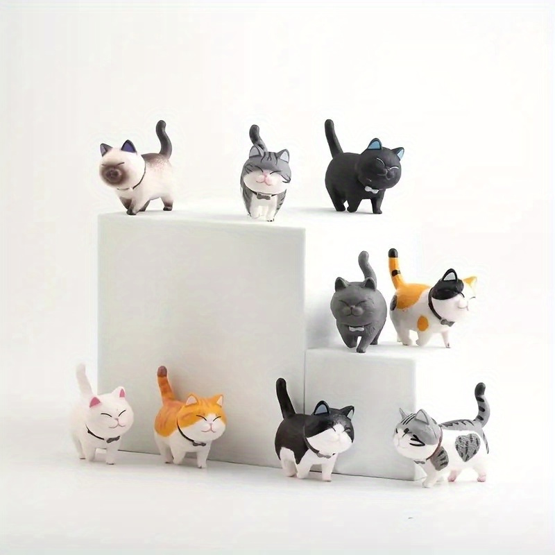 

9pcs Miniature Cat Figurines Collectibles - Plastic Cat Set, Non-electric, Desk & Car Dashboard Decor, For & Christmas Display