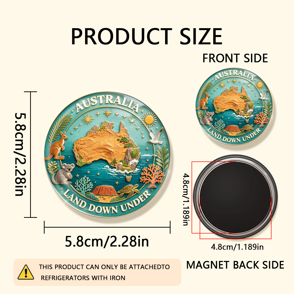 TEMU 1pc 2d Flat Australia Land Durable Round Fridge Magnet, Suitable For Photos, Postcards, Etc. To , As A Kitchen Decoration., 2d Flat
