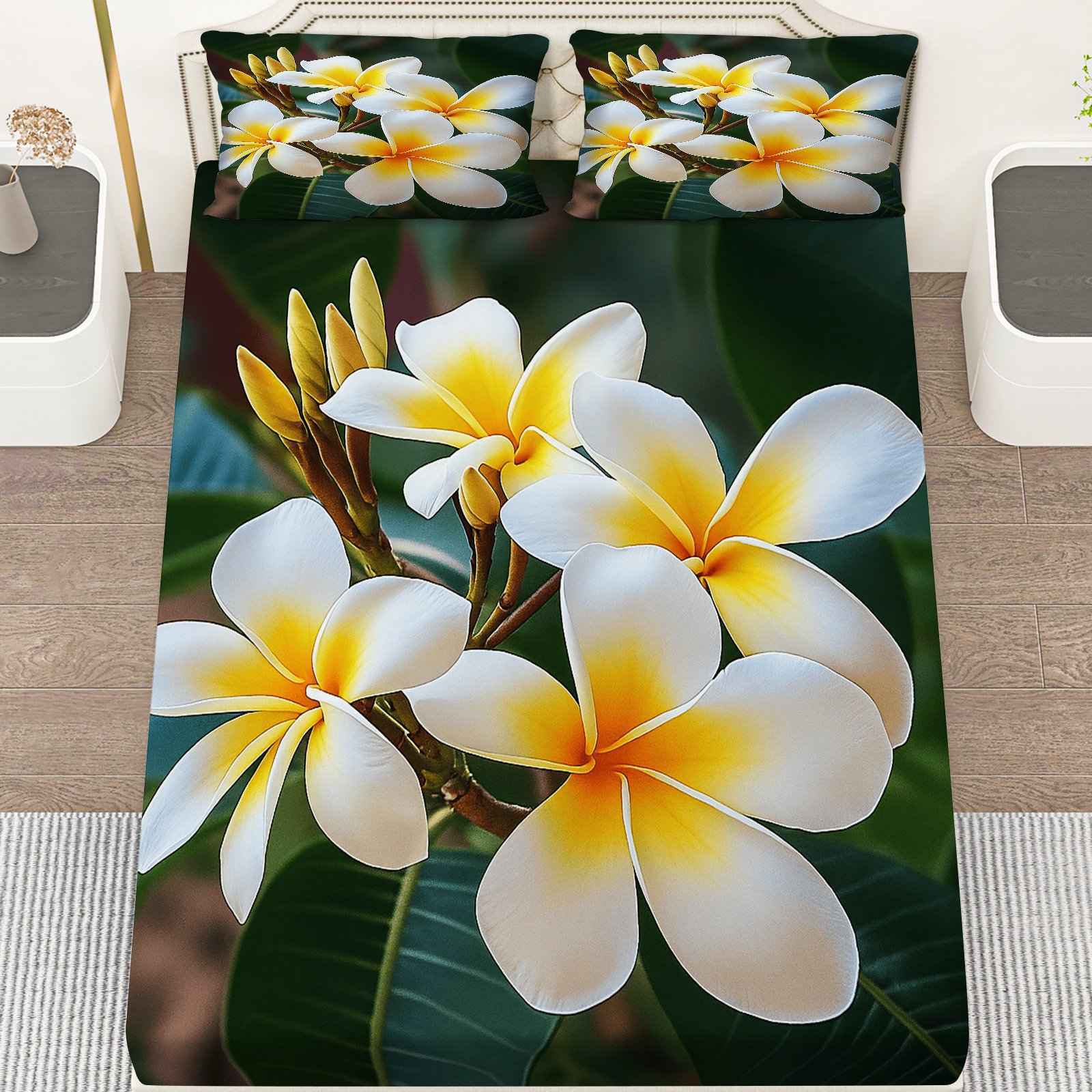 TEMU Set Of 3 Tropical Floral Summer Bedding, Including 1 Fitted Sheet And 2 Pillowcases, Designed For A Summer Theme, Luxurious Bedroom Decoration,