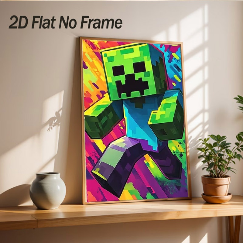 TEMU 2d Flat, 2d/flat 1pc Frameless Canvas Art Poster Print; Vibrant Graffiti Pixel Pop Art Decorative Poster, Pixel Art Decor Painting, Suitable For