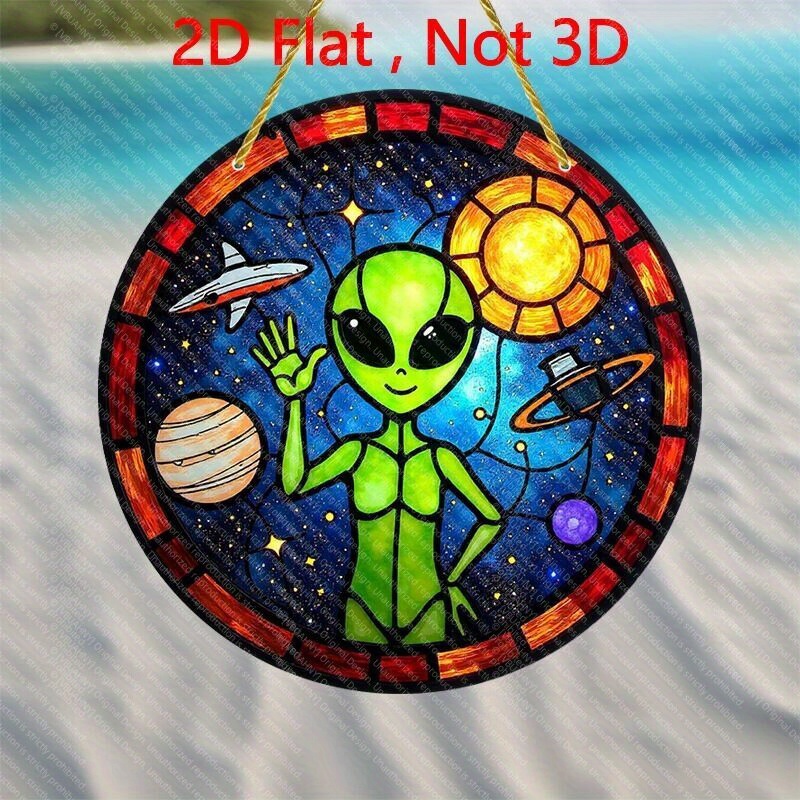 HAOSUM Buntglas-Fensterdeko: UFO-Alien-Sonnenfänger Für Wohnzimmer & Schlafzimmer – Handgefertigt In Grün