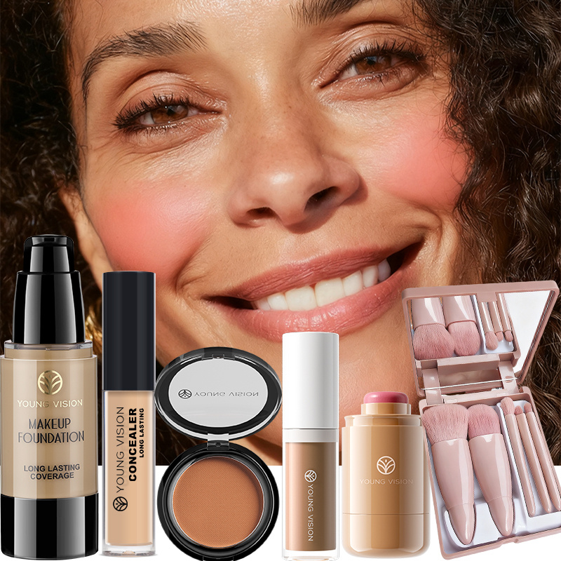 10 komada set za šminkanje lica s puderom, korektorom, konturom, rumenilom i mat bronzer prahom, uključuje 5 ružičastih četkica s kutijom s ogledalom, dugotrajni, prijenosni profesionalni set za šminkanje za žene, set za konturiranje, sveujedan set za šminkanje lica kao poklon