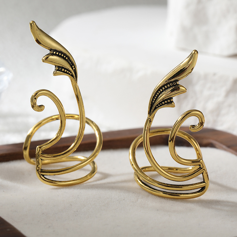 Vintage Bohemian Wing Design Golden Clip Earrings