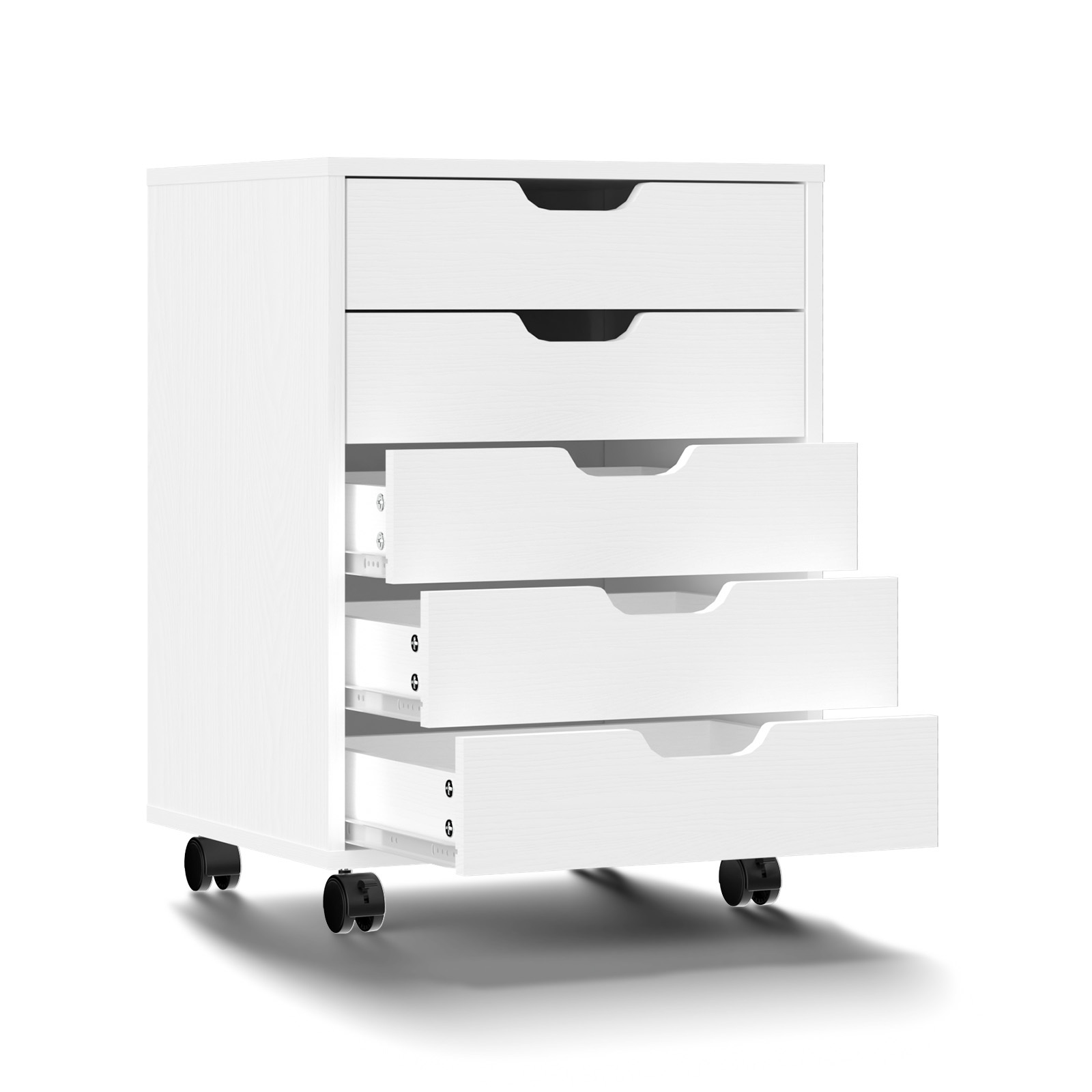 Image of File Cabinet On Wheels, 5-drawer Rolling Storage For Home Office & Dorm, Wood Under Desk Filing Cabinet With Casters (65x48x40cm)