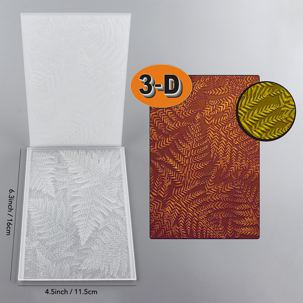 TEMU Pochette de gaufrage 3D fougère arborescente, pochoir en plastique à motif de feuilles pour décoration de fond, création de cartes de vœux,