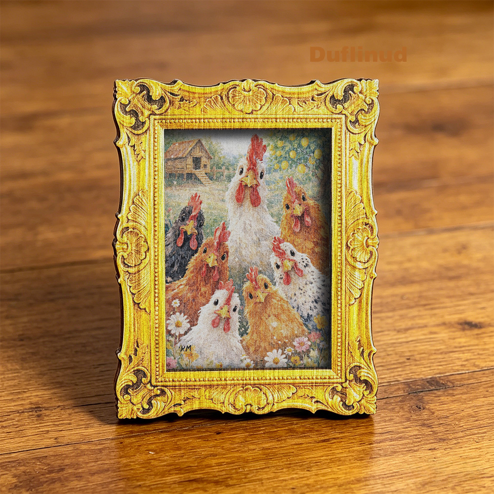 TEMU 1pc 2d Flat Printed Cute Farm Chick Wooden Refrigerator Magnet, Miniature Decorative Painting Style, Showcasing A Pastoral Atmosphere With