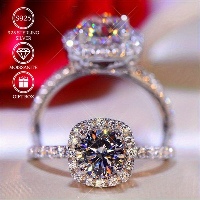 TEMU 1pc 0.5/ 1/ 2carat Classic Moissanite Ring, Round Cut Solitaire Moissanite Ring 925 Silvery Moissanite Engagement Ring, For Teenager