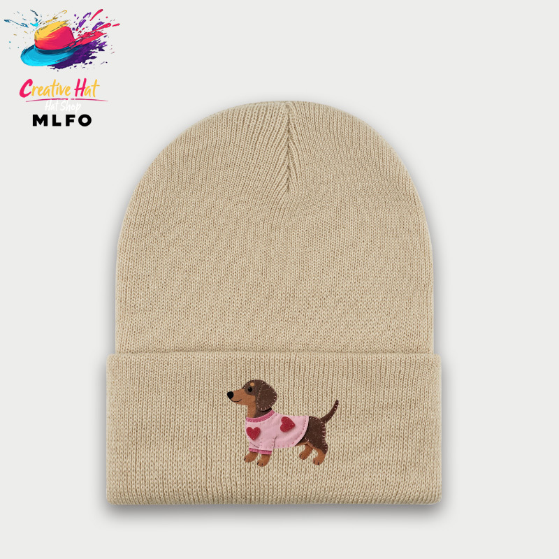 TEMU 1 Stück, Unisex Herzmuster Dackel Print Herbst Winter Beanie; Hochelastisch und warm, ideal für Outdoor-Aktivitäten, , Ausgehen, Shopping und