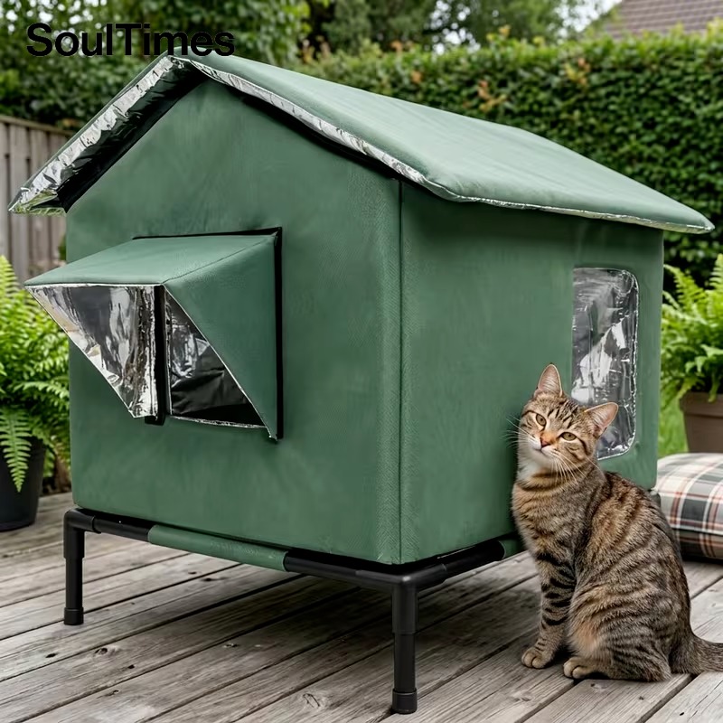item picture outdoor cat house features a   design and support frame made from oxford fabric and   a warm mat windproof cold resistant and moisture proof suitable for cats and small dogs for   indoor and outdoor use