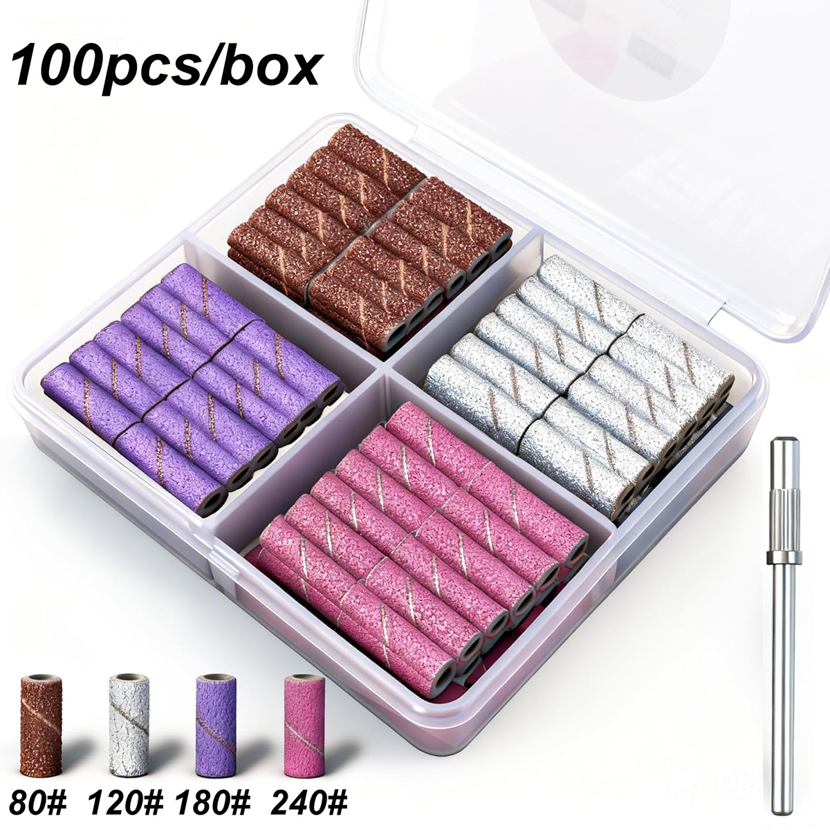 Image of 100+1pc 4grits With Mini Nail Art 3mm Mini Grinding Sand Ring Bands Set Electric Grinding Machine Nail Grinding Head Professional Manicure Tools Additions