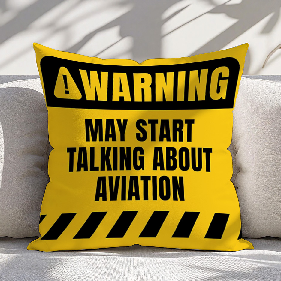 TEMU 1 Aviation Warning Label Style Pillowcase - Features A Warning Tape Design That May About Aviation Themes, With An Airplane Icon, Zippered
