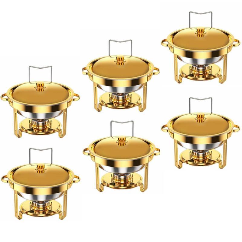 E-shop 1/2/4/6 Goldene Edelstahl Speisenwärmer Buffet Catering Behälter mit Deckel für Hochzeit/Neujahrsbankett zur Zubereitung ( zur Zubereitung)