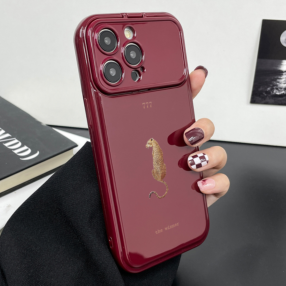 TEMU Phone Case - A Leopard Print And Number 777 Pattern Uv Printed Phone Case, Suitable For Iphone 17 16 15 14 13 12 11 Pro , Flip Mirror Wine Red