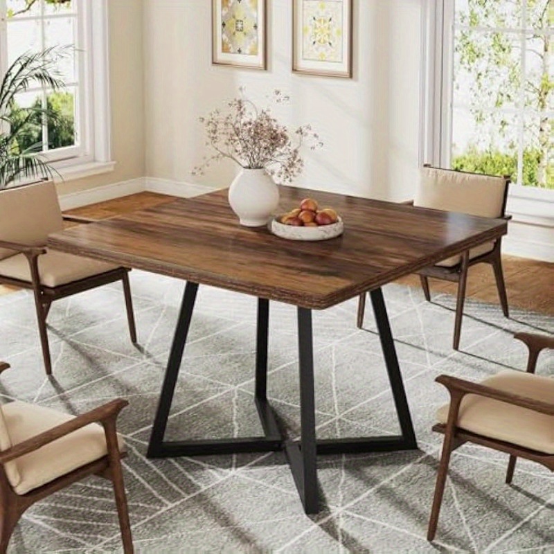 Tribesigns Dining Table Designed For Four, Featuring An Industrial Aesthetic With A Metal Structure, Measuring 80 X 80 X 75 Cm, Suitable For Dining Areas, , Or Apartments, In A Rustic Brown End