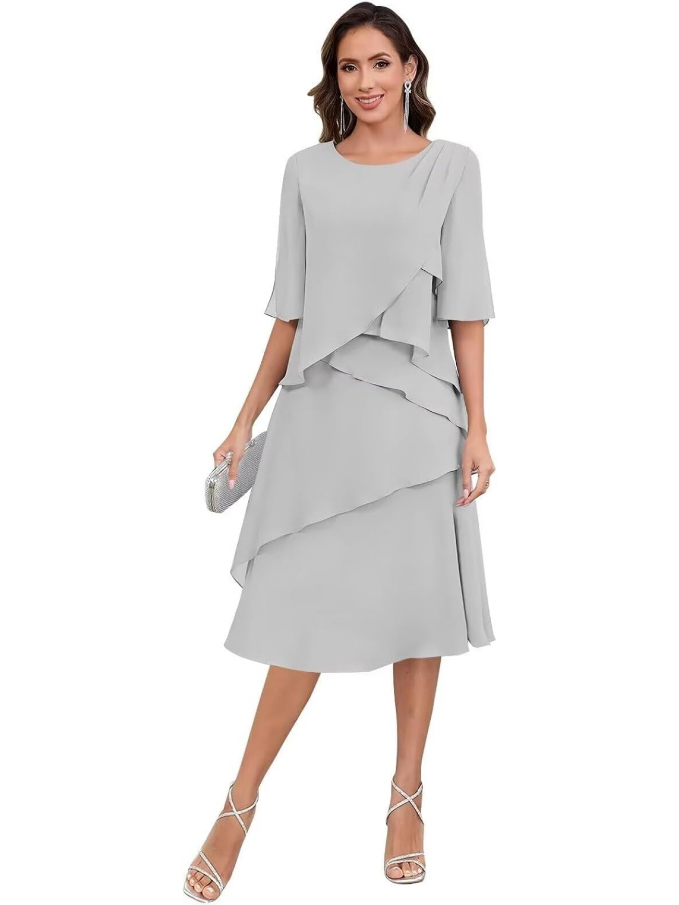 off shoulder layered ruffle dress Off Shoulder Wedding Dress with Ruffled Tiered Skirt – Layered Tulle Ruffle Dress with Pearl Trim and Crisscross Back Plus Size Size 24W main image 0