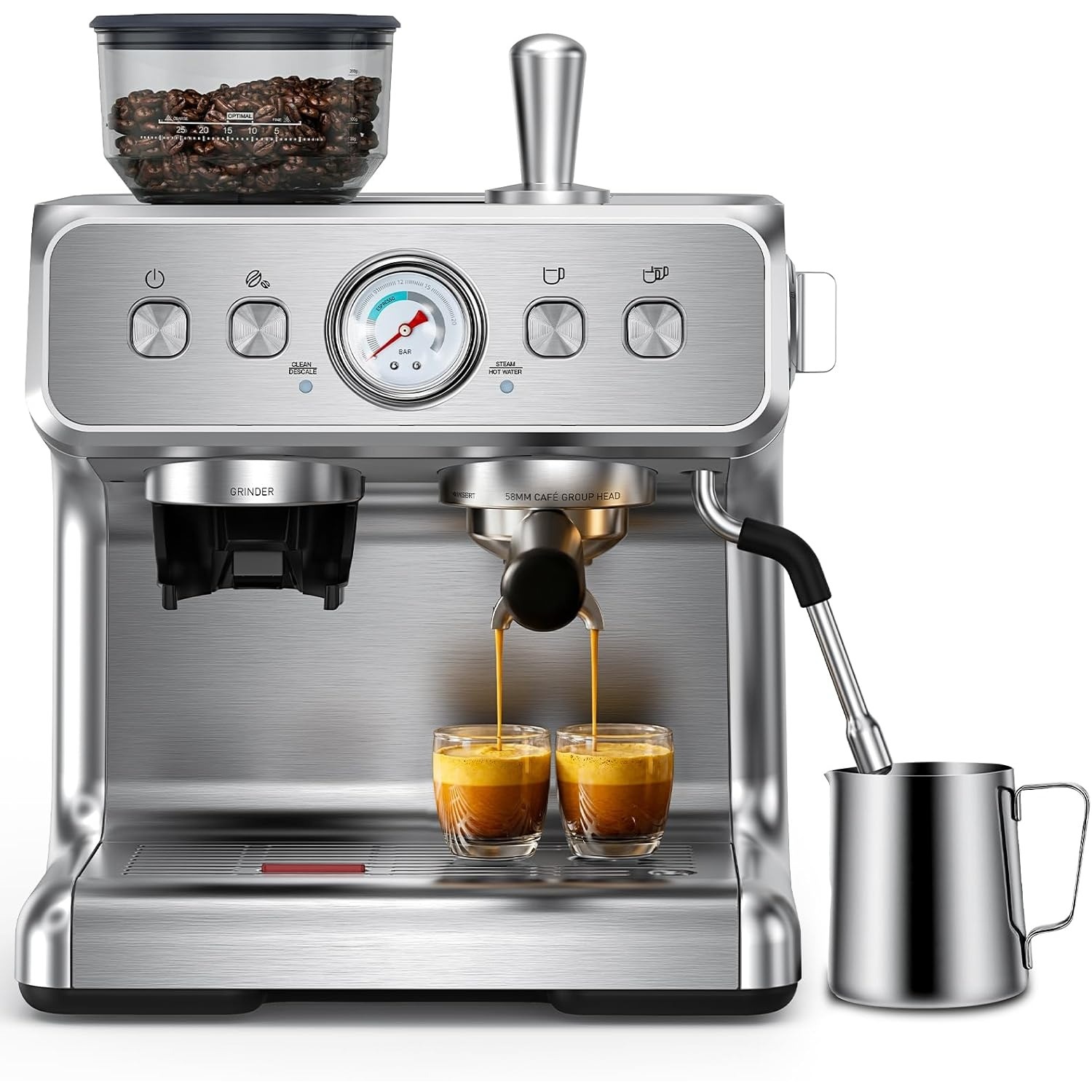 Image of Espresso Machine With Grinder & Milk Frother - 15 Bar Pump Pressure, 30 Grinding Levels, Quick Heating, 2.5l Water Tank - For Espresso, Cappuccino, At