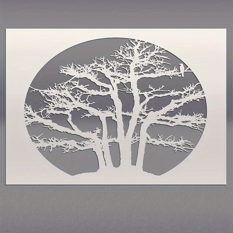 Image of 1pc Large Tree Painting Stencil - A4 Size - Reusable Painting Template, Suitable For Fabric, Canvas, Wood Walls, Home And Furniture Decor, Durable Pet Material
