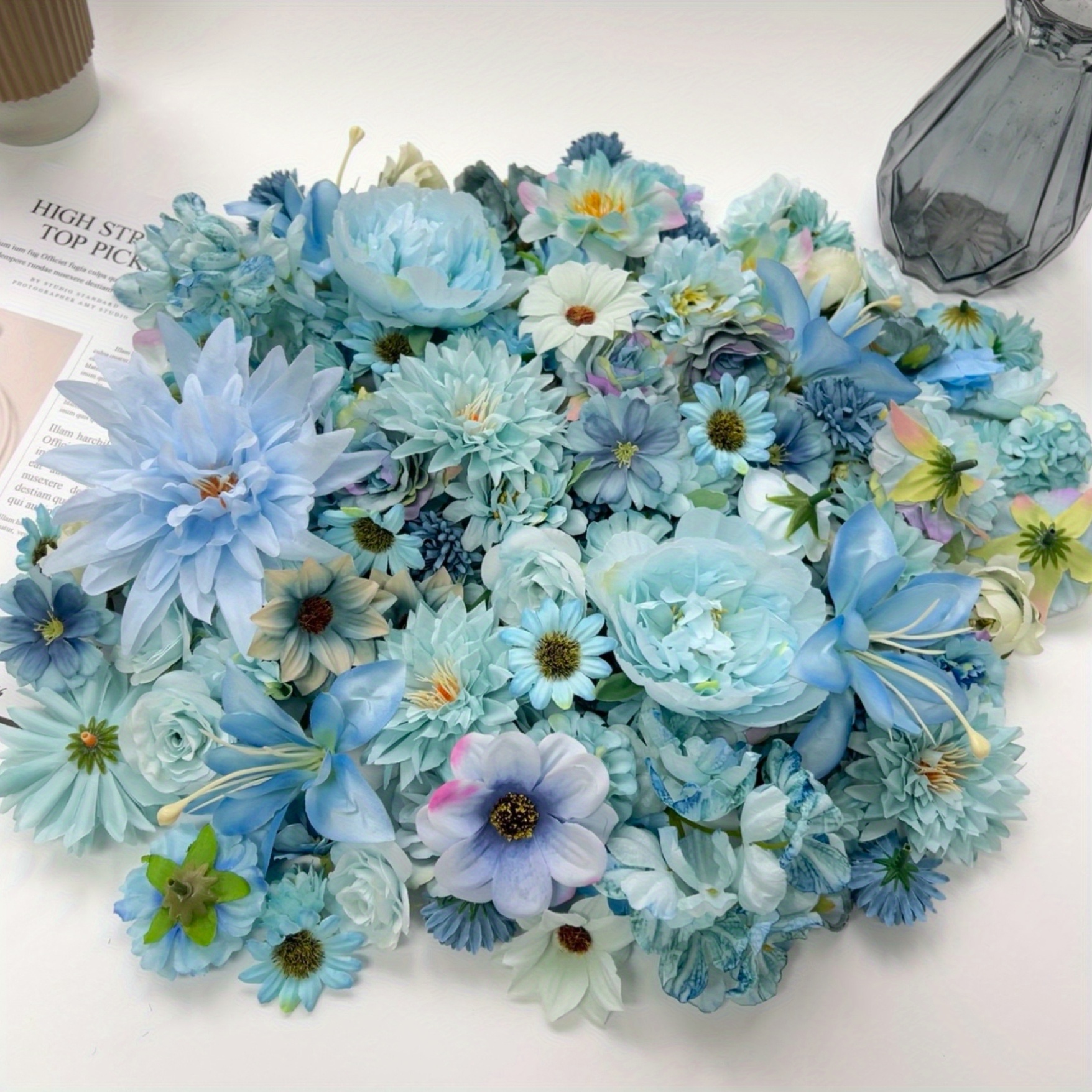 Image of Artificial Flowers Bulk Blue Set - Faux Flower Heads For Crafts Wedding Party Marriage Rose Flowers Car Shoes Hats Fabric Flowers Artificial Diy Wedding Decor, Flowers, Wreaths, Centerpieces 21pcs