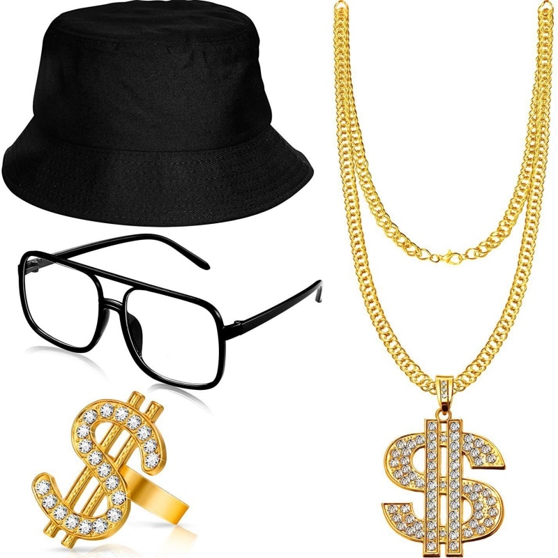 TEMU 1 Set Hip Hop Costume Kit 80s 90s Rapper Accessories Outfit For Men Women Hat Halloween Party Decoration