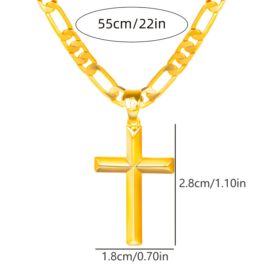 Image of 18k Gold Plated Plated 925 Silvery Men's Chain Necklace, With 3d Cross Pendant, Ideal For Daily Wear With Gift Box