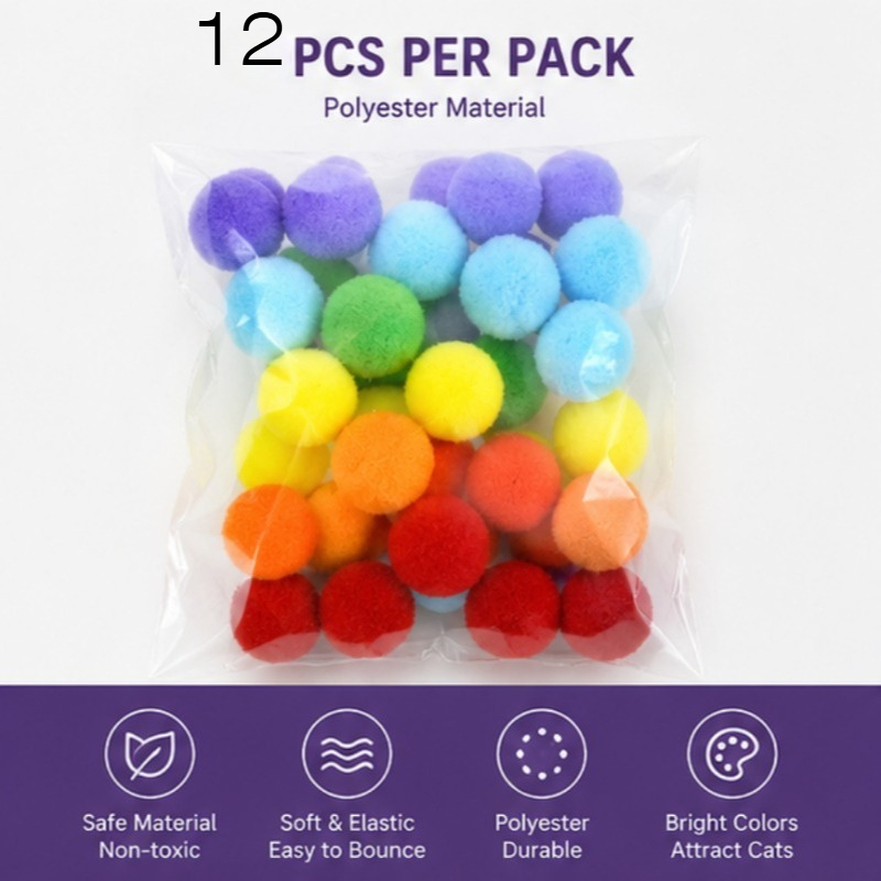 TEMU Lot de 12 pièces (convient aux chats) - 12 pièces de pompons en fourrure élastique de couleur aléatoire, jouets silencieux non bruyants et