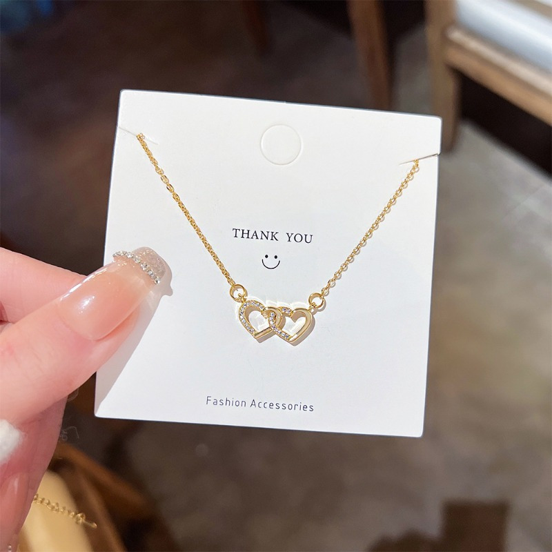 TEMU Interlocking Hearts Titanium Steel Necklace For Women Durable Elegant Collarbone Chain Jewelry 2025