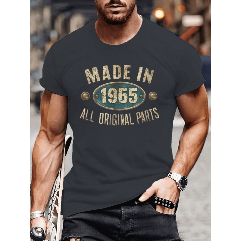 

Made In 1965" Vintage Graphic Tee For Men - Casual Short Sleeve, Breathable Polyester, Machine Washable - Fashion