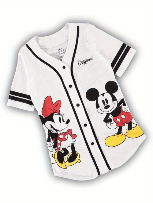 2025 new baseball button shirt cartoon print short sleeve cute clothes for men and women breathable sweatshirt