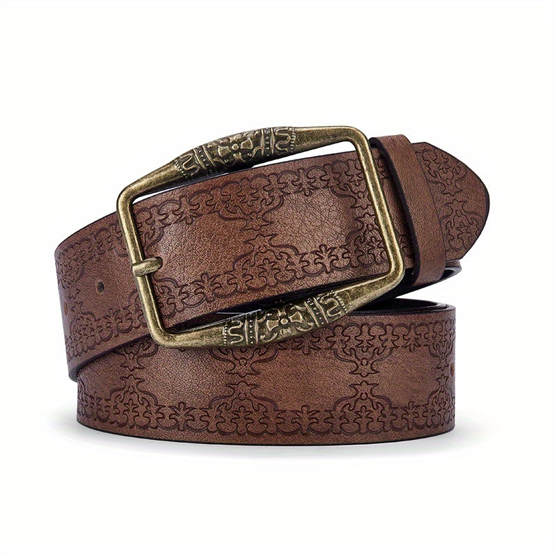 TEMU 1pc Distressed Vintage Ethnic Style Women's Belt, Hand-embossed Pu Waist Belt, Versatile Summer Unisex High-end Pants Belt, Bohemian Style