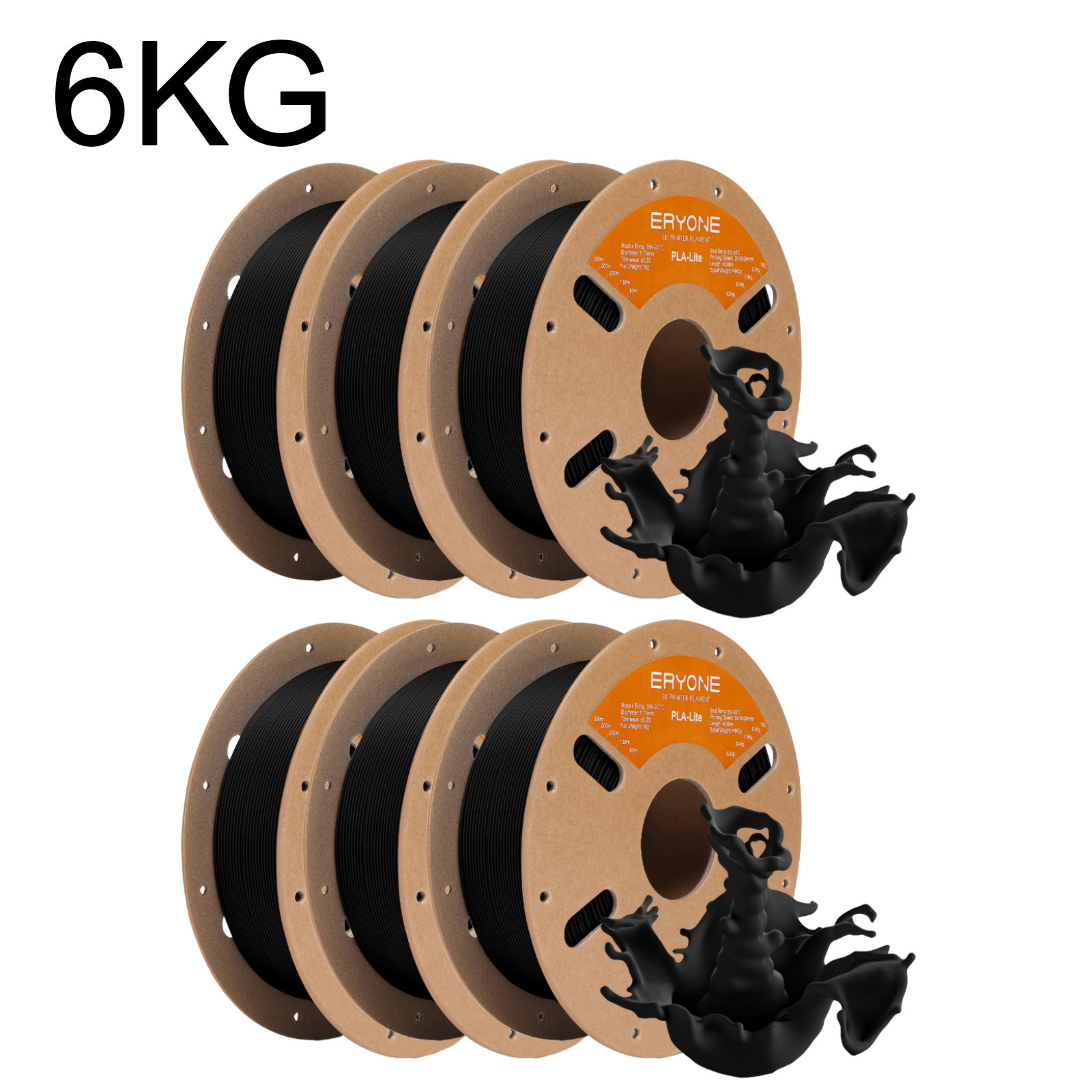 Image of Eryone Pla-lite 3d Printing Supplies Filament For 3d Printer, 6 Rolls, 6kg 1.75mm +/ -0.03mm, Compatible With Most 3d Printers, Easy & Transition