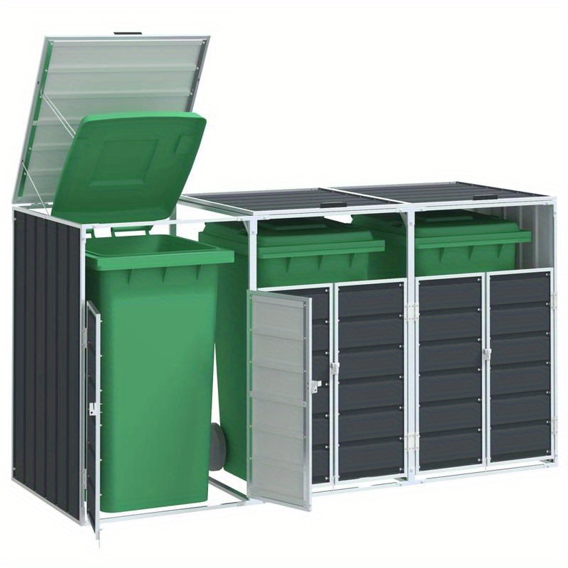 TEMU 1pc Triple Wheelie Bin Storage , Outdoor Iron Rectangular Pull-out Bin Shed, Uncharged, 216x81x115 Cm