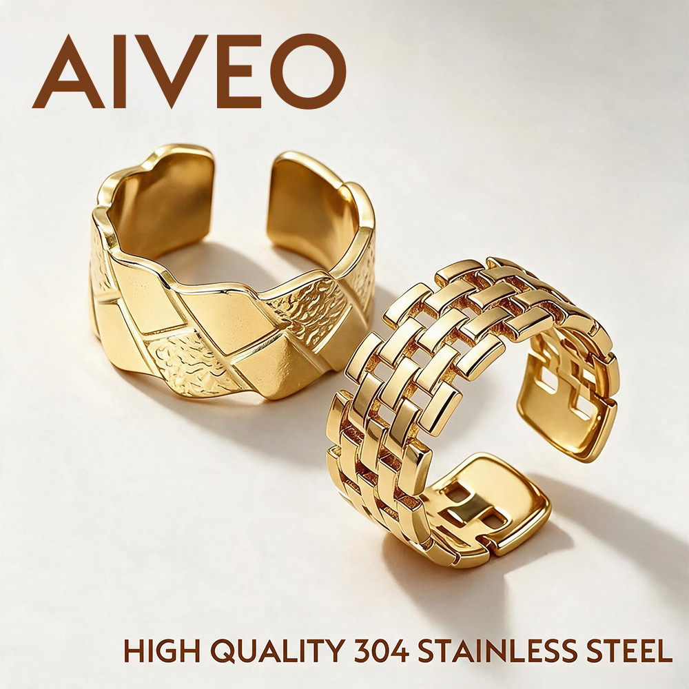 2pc Golden Stackable Open Ring Set, Stainless Steel