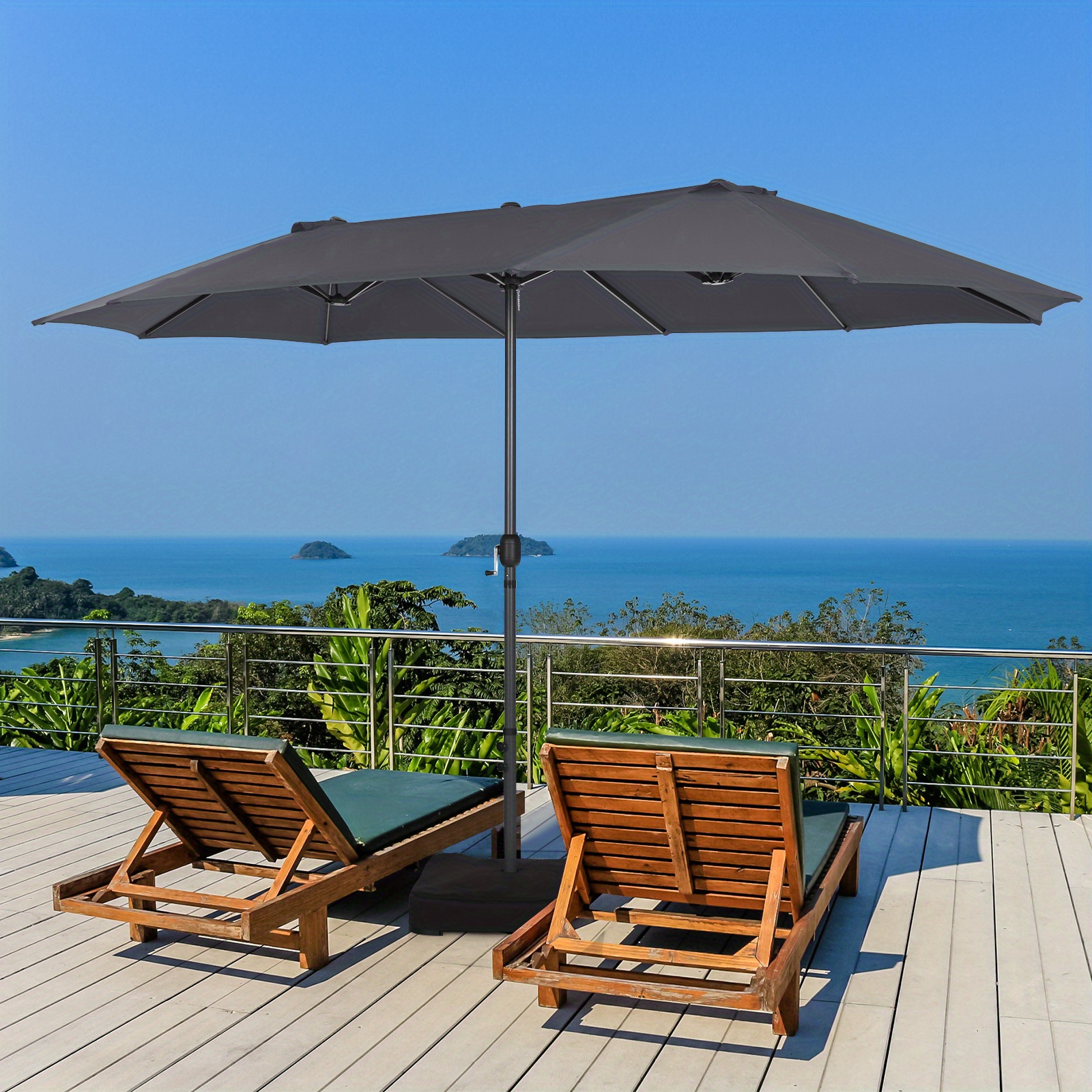 TEMU Costway 4. 6*2. 7m Double-sided Umbrella Beach Shelter Stand Garden Yard Deck W/ Base Parasol Grey