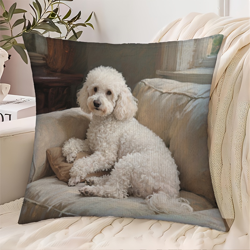 TEMU 1 housse de coussin canapé Poodle blanc - 45cm*45cm housse de coussin douce, tissu en velours et lisse, impression unilatérale avec motif Poodle