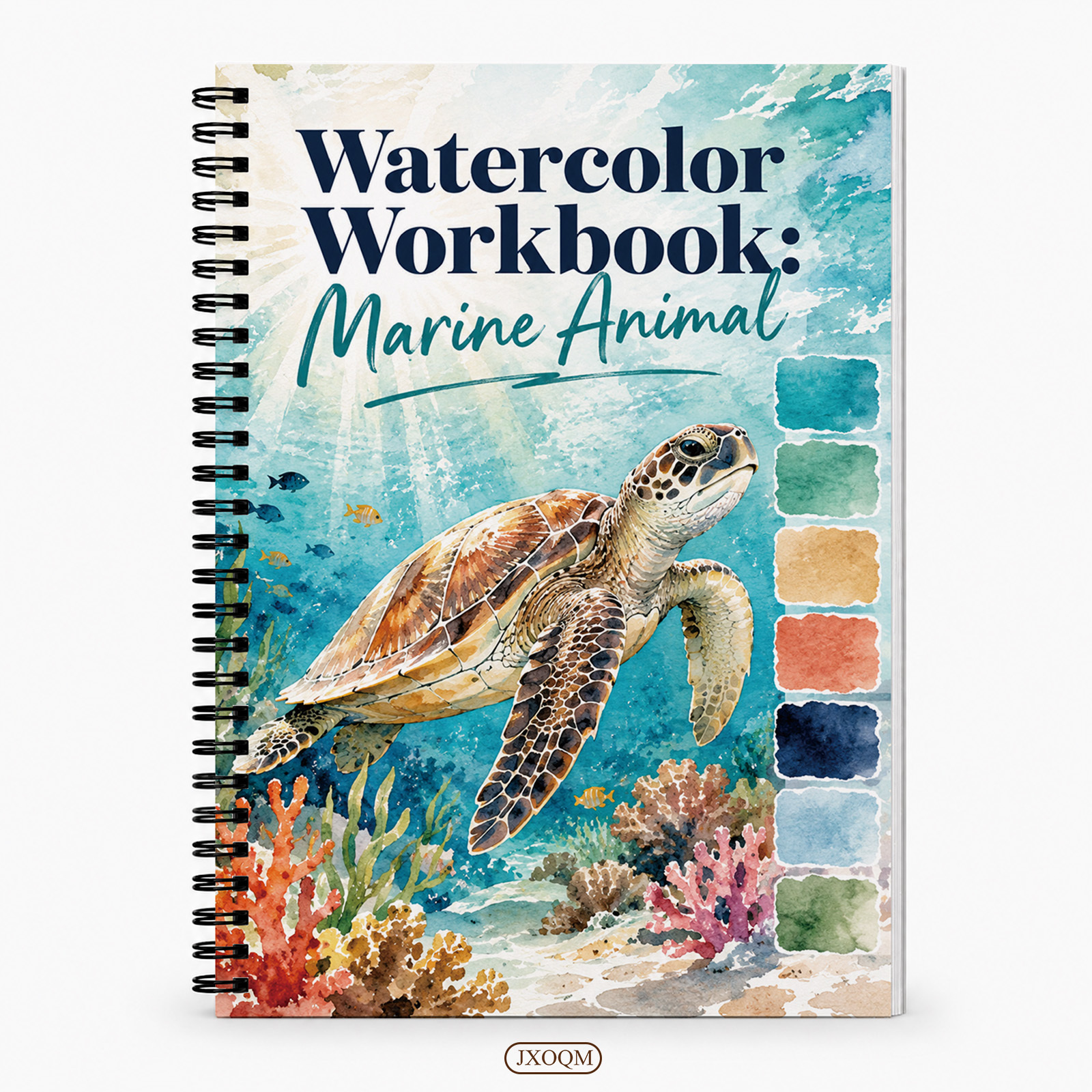 TEMU 1pc 34-page Sea Turtle Watercolor Book: Painting Guide With Pre-printed Line Drawings & 14 Marine Animal Tutorials Suitable For Beginners To