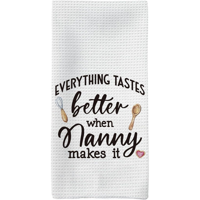 

1pc Modern Woven Polyester Kitchen Towel 18x26 Inches - Super Soft, Machine Washable, Oblong Tea Towel With " Better When Nanny It" Design - Perfect Gift For Nanny And Grandma