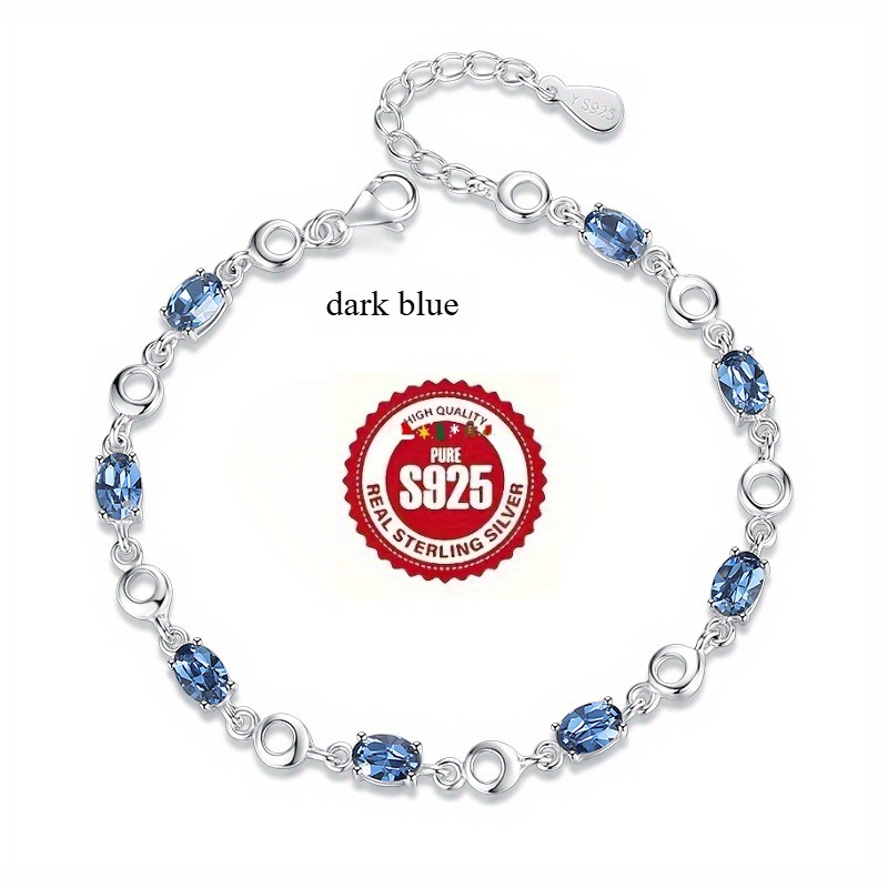 TEMU Ladies' 925 Sterling Silver Silvery Anti Allergic Inlaid Sea Zirconia Bracelet - Beautiful, Elegant, Luxurious And Sexy - Perfect Valentine's Day, Birthday Or Anniversary Gift, Daily Wear
