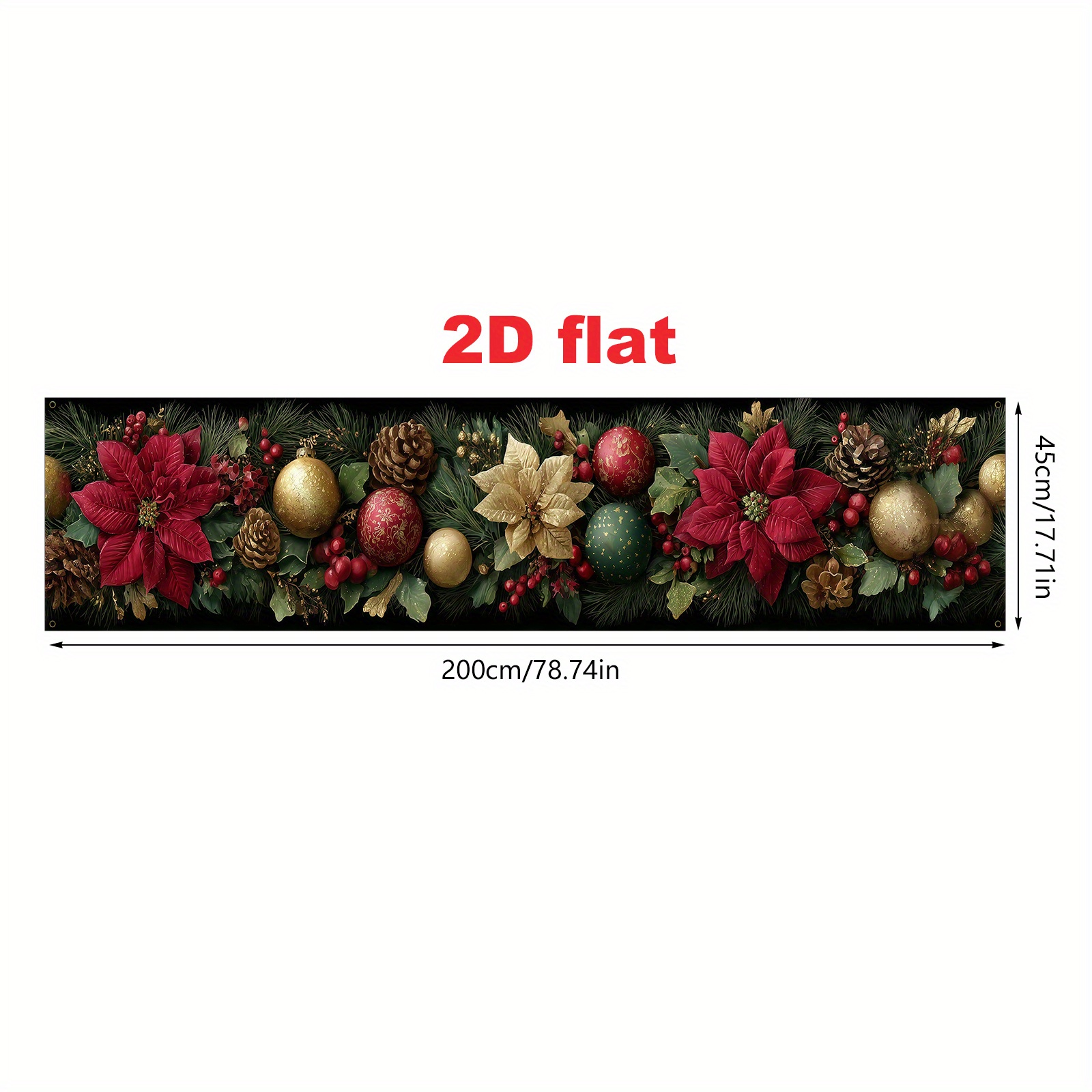 TEMU 1pc Extra Large Christmas Party Banner - Red Poinsettias, Golden Baubles, Pine Cone Decorations - Large 17x78 Inch Indoor/outdoor Decoration -