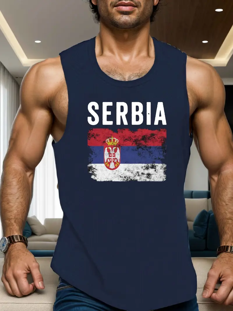 машка маичка со графика - без ракави, лежерен елек со дизајн на хрватска , дишлив полиестер, летна облека за возрасни, дишлив елек | маичка со округол деколте | полиестерска маичка детали 10