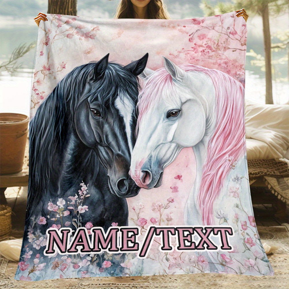 

Custom Name Personalized Horses Blanket, 1pc Lightweight Flannel Fleece Throw For Sofa, Bed, Travel, Living Room, Office, Couch - Digital Printing Soft Warm Fabric, Perfect Gift For - Polyester