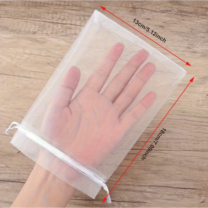 TEMU 50pcs White Breathable Mesh Tissue Bags, Transparent Drawstring Bags, Suitable For Wedding Gifts, Jewelry Packaging, , Cosmetics And Candies -