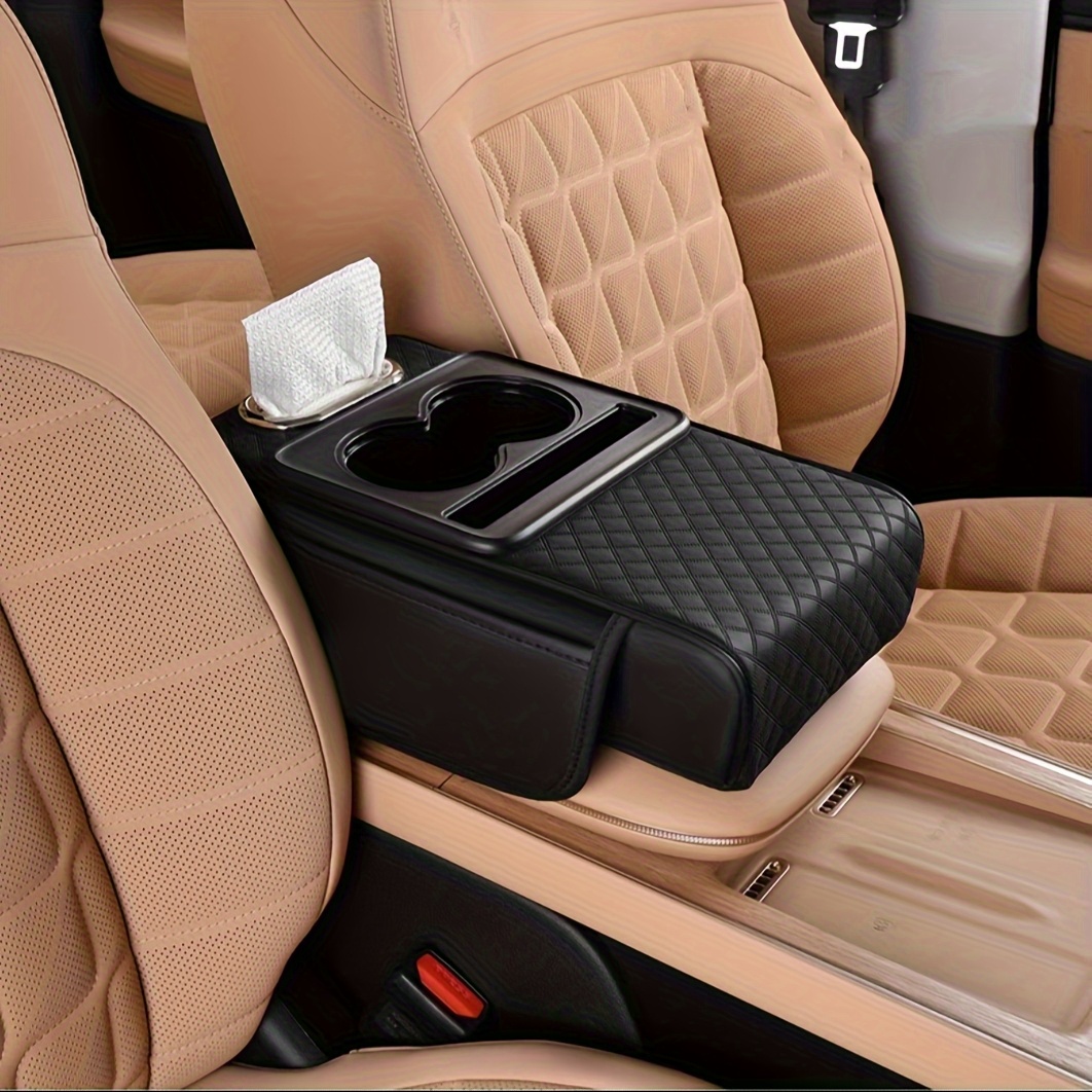 TEMU Coussin d'accoudoir de console de voiture, Coussin de boîte d'accoudoir de voiture, Coussin d'accoudoir de voiture, avec 2 poches de rangement,
