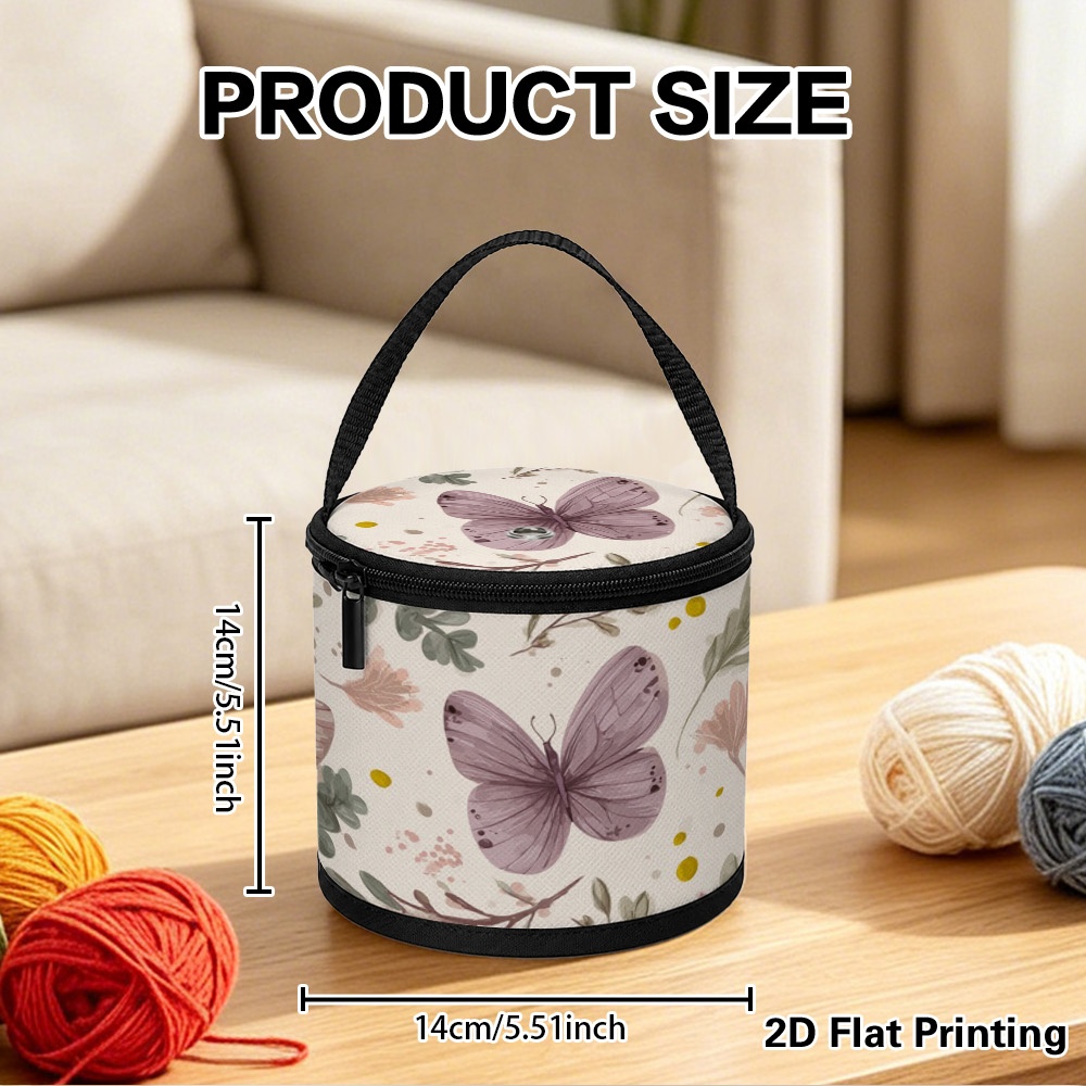 TEMU 1pc Yarn Storage Organizer, Vibrant Spring Butterflies And Botanical Leaves Pattern, Foldable Zipper Cover With Yarn Feeding Hole, Top Carry