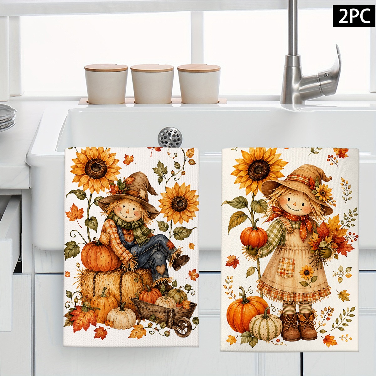 TEMU Cleaning Cloth 2pcs Kitchen Towel Autumn Sunflower Printed Cute Kitchen Towel And Dish Towel, Machine Washable, Suitable For , Bathroom, Indoor
