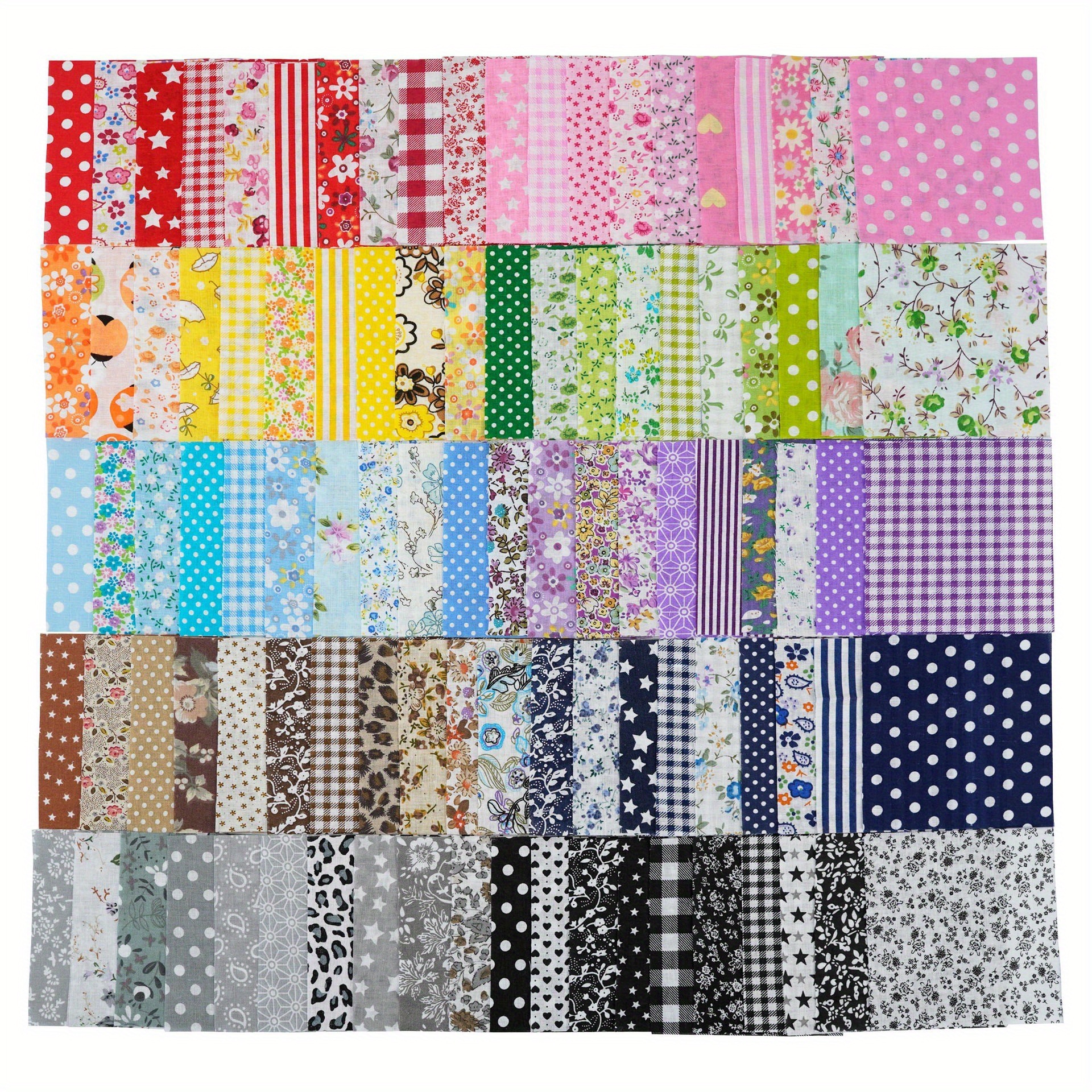 Image of 100pcs Of Colorful Quilting Fabric, 3.93 Inches X 3.93 Inches Pre-cut Floral Prints - Perfect For Diy Sewing Projects, Dresses, Purses, Scrapbooking, And Crafts