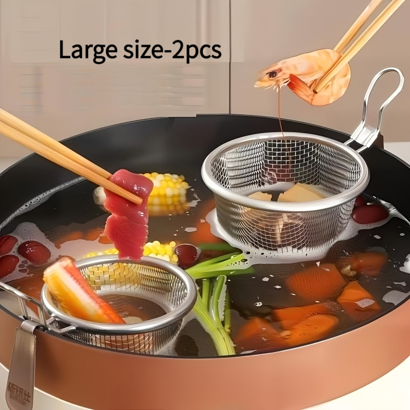 TEMU 2pcs Stainless Steel Hot Pot Filter Spoons With Hooks, Stainless Steel Mesh Basket Filters, Suitable For Hot Pot Cleaning, Filtering, And
