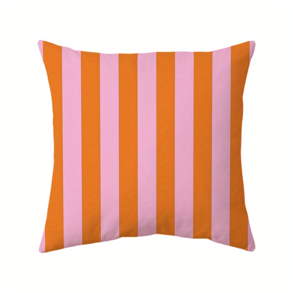 E-shop 2D flacher, doppelseitig bedruckter, moderner, minimalistischer, gestreifter Schal-Kissenbezug, rosa orangefarbene Streifen, mit verstecktem