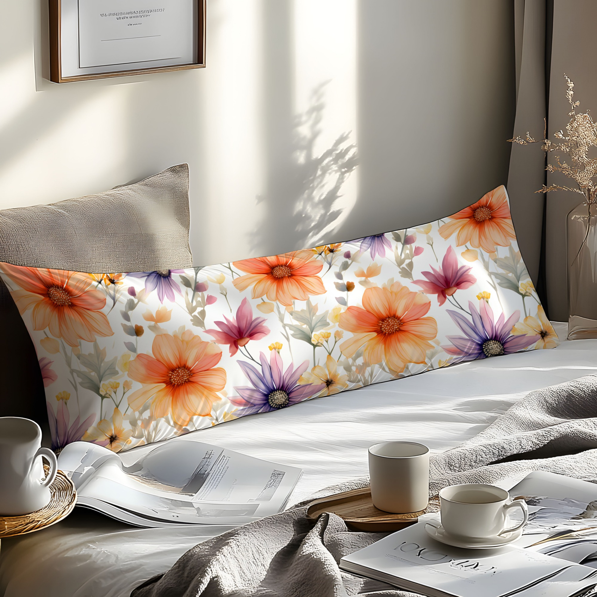 1pc orange floral 3  print pillowcase soft comfortable   fabric machine washable envelope closure woven plain weave ideal for bedroom   hotel gift ready details 7